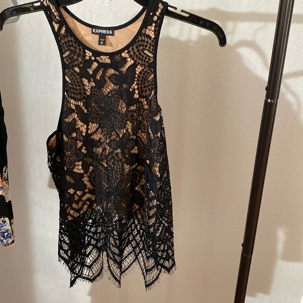 Express scalloped lace racer back tank